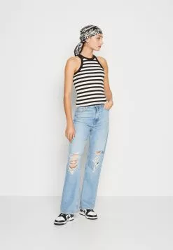 Monki Top - White Light/Black And Green Khaki